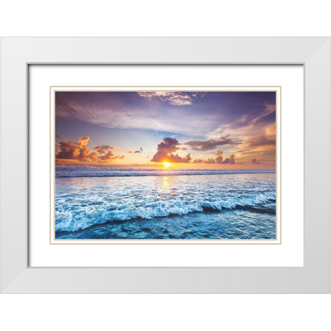 Sunset over Blue Sea White Modern Wood Framed Art Print with Double Matting by Mikhaylov