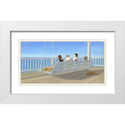 Tails on a Porch Swing White Modern Wood Framed Art Print with Double Matting by Saxe, Carol