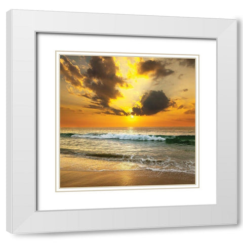 Sunset Over the Sea White Modern Wood Framed Art Print with Double Matting by Below, S.