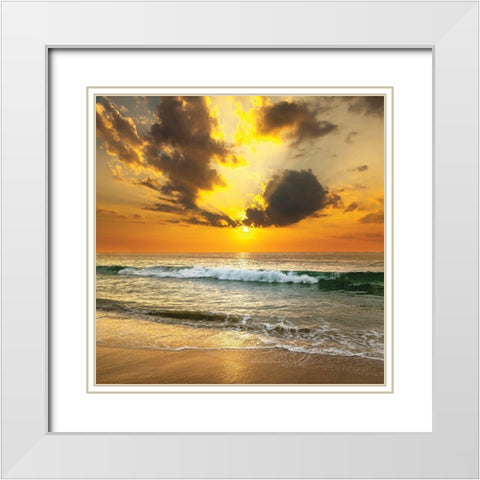 Sunset Over the Sea White Modern Wood Framed Art Print with Double Matting by Below, S.