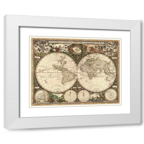 Nova Totius Terrarium Orbis, 1660 White Modern Wood Framed Art Print with Double Matting by Wit, Frederick de