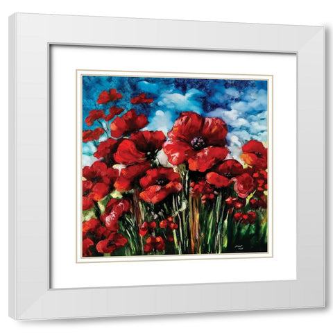 Poppy Field White Modern Wood Framed Art Print with Double Matting by Sipos, Judit
