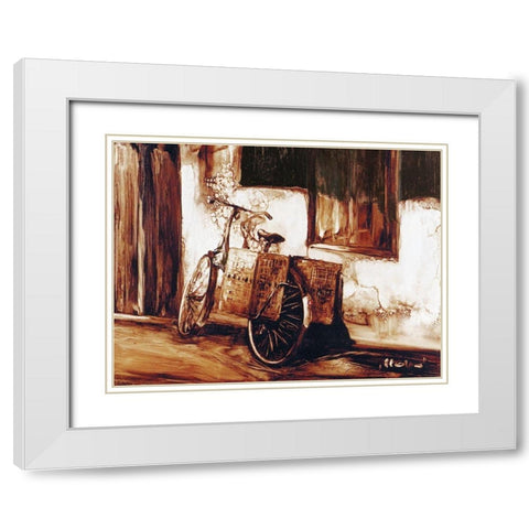 Cottage Bicycle White Modern Wood Framed Art Print with Double Matting by Sipos, Judit