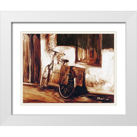 Cottage Bicycle White Modern Wood Framed Art Print with Double Matting by Sipos, Judit