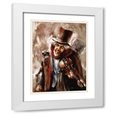 The Fiddler White Modern Wood Framed Art Print with Double Matting by Sipos, Judit