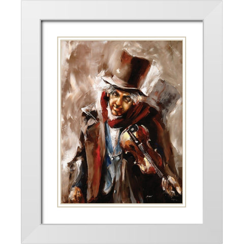 The Fiddler White Modern Wood Framed Art Print with Double Matting by Sipos, Judit