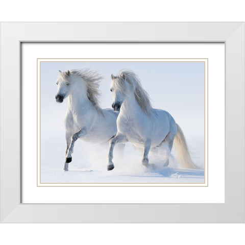 Snow Gallop White Modern Wood Framed Art Print with Double Matting by Abramova,  K