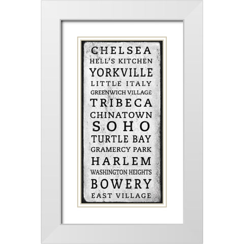 NYC Districts Sign BW White Modern Wood Framed Art Print with Double Matting by Anonymous