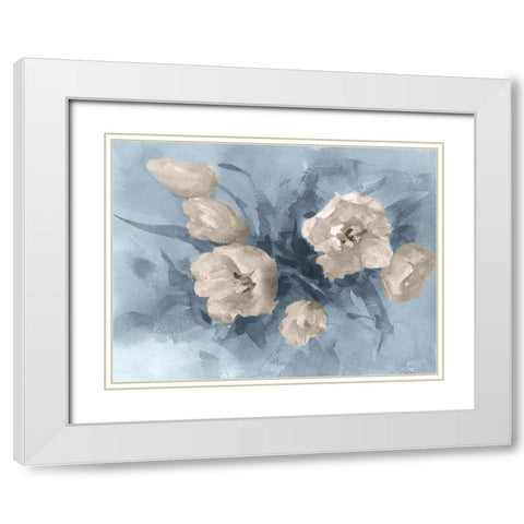 Tulips painting in blue-brown  White Modern Wood Framed Art Print with Double Matting by Lipeikaite, E.