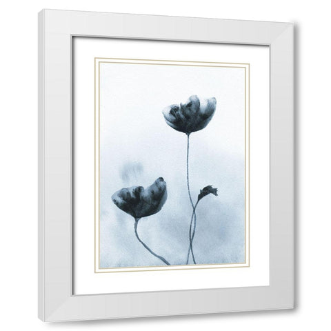 Deep Indigo Poppies  White Modern Wood Framed Art Print with Double Matting by Anonymous