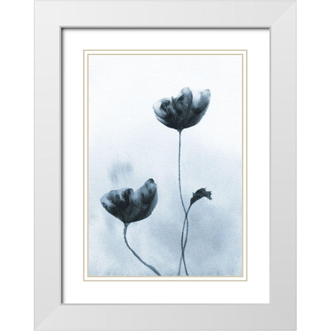 Deep Indigo Poppies  White Modern Wood Framed Art Print with Double Matting by Anonymous