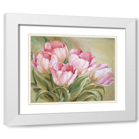 Tulips Painting Pink White Modern Wood Framed Art Print with Double Matting by Anker