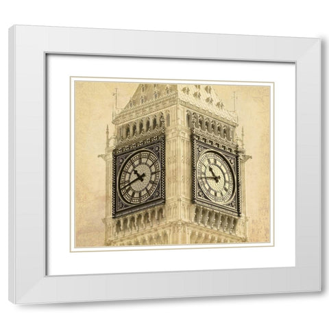 Big Ben Vintage White Modern Wood Framed Art Print with Double Matting by Anonymous