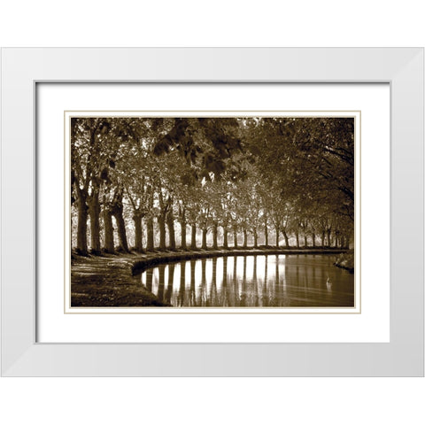 Tree Line at Pond White Modern Wood Framed Art Print with Double Matting by Anonymous