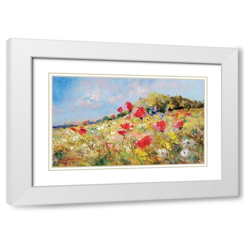 Wild Flower Hill White Modern Wood Framed Art Print with Double Matting by Anonymous