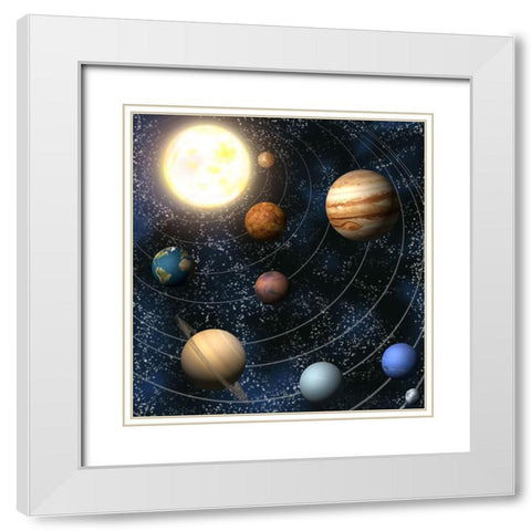 Our Solar System White Modern Wood Framed Art Print with Double Matting by Georghiou, Christos