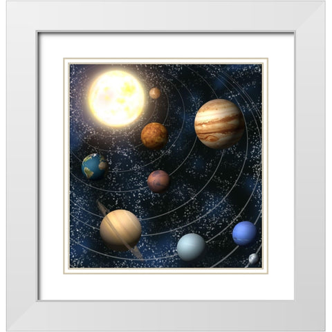 Our Solar System White Modern Wood Framed Art Print with Double Matting by Georghiou, Christos