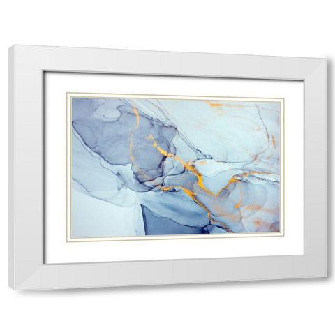 Abstract in Indigo and Gold  White Modern Wood Framed Art Print with Double Matting by Dein, Mari