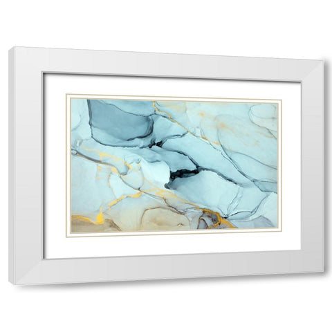 Turquoise Ink Abstract White Modern Wood Framed Art Print with Double Matting by Dein, Mari