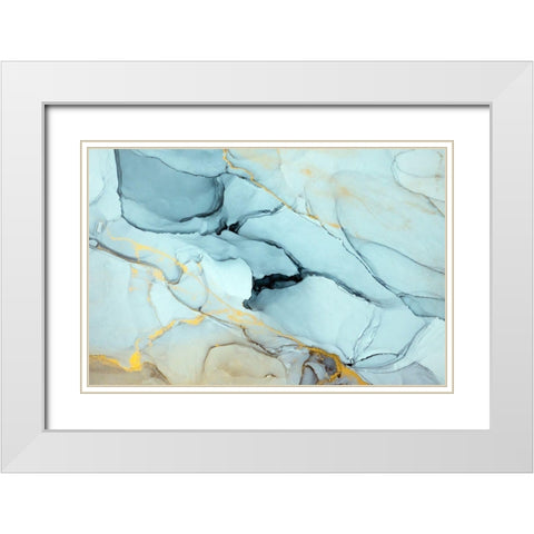 Turquoise Ink Abstract White Modern Wood Framed Art Print with Double Matting by Dein, Mari