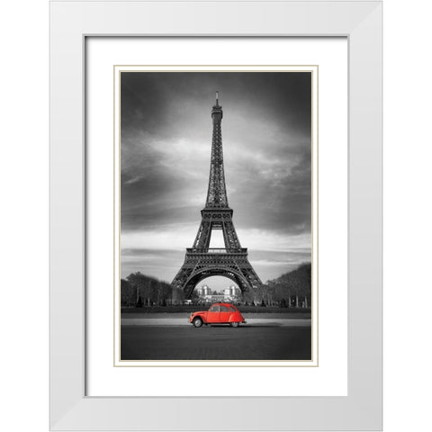 Retro Red and the Eiffel Tower  White Modern Wood Framed Art Print with Double Matting by Anonymous