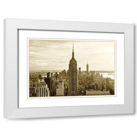 Manhattan Sunset White Modern Wood Framed Art Print with Double Matting by Masik, Marek