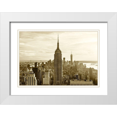 Manhattan Sunset White Modern Wood Framed Art Print with Double Matting by Masik, Marek