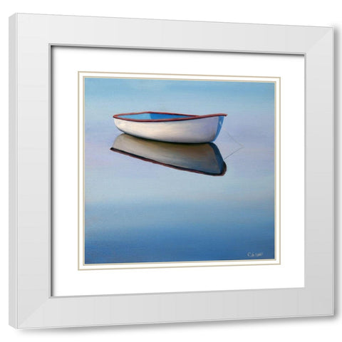 Moored Rowboat II White Modern Wood Framed Art Print with Double Matting by Saxe, Carol