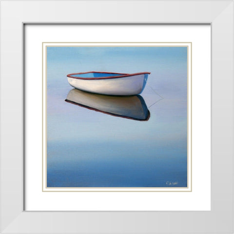 Moored Rowboat II White Modern Wood Framed Art Print with Double Matting by Saxe, Carol