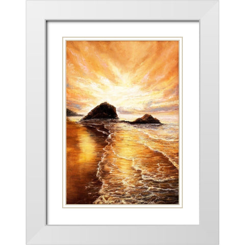 Sunset Over Beach White Modern Wood Framed Art Print with Double Matting by Dimitrov, Boyan