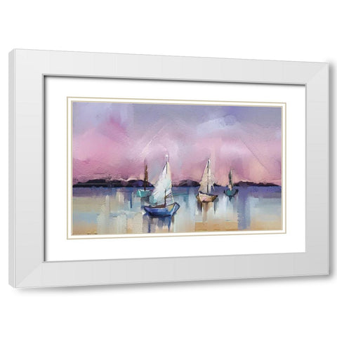 Seascape with Sunlit Background White Modern Wood Framed Art Print with Double Matting by Pornmingmas, N.