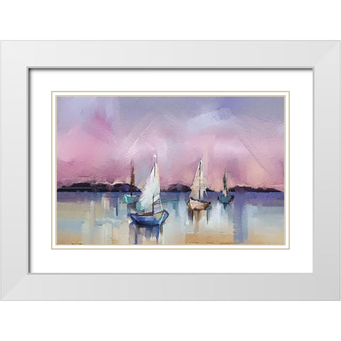 Seascape with Sunlit Background White Modern Wood Framed Art Print with Double Matting by Pornmingmas, N.