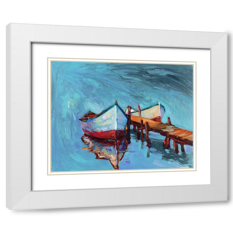 Rowboats Tied to Pier White Modern Wood Framed Art Print with Double Matting by Dimitrov, Boyan
