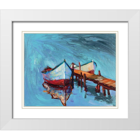 Rowboats Tied to Pier White Modern Wood Framed Art Print with Double Matting by Dimitrov, Boyan