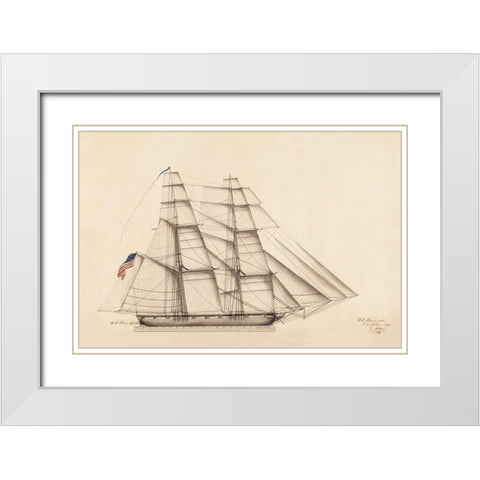 U.S. Big Spark Sailboat White Modern Wood Framed Art Print with Double Matting by Anonymous