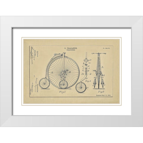 Velocipede Technical Drawing White Modern Wood Framed Art Print with Double Matting by Anonymous
