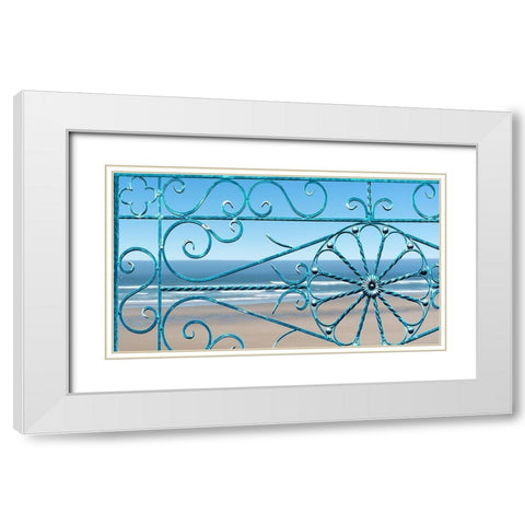 Ocean Through Wrought Iron Window White Modern Wood Framed Art Print with Double Matting by Anonymous