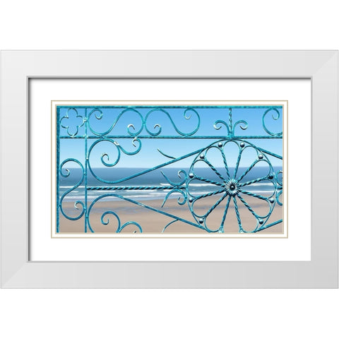 Ocean Through Wrought Iron Window White Modern Wood Framed Art Print with Double Matting by Anonymous