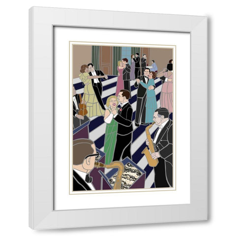 Dance Scene White Modern Wood Framed Art Print with Double Matting by Mandell, Jonathan