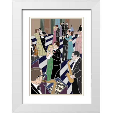 Dance Scene White Modern Wood Framed Art Print with Double Matting by Mandell, Jonathan