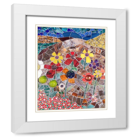 Mountainscape with Flowers I White Modern Wood Framed Art Print with Double Matting by Mandell, Jonathan