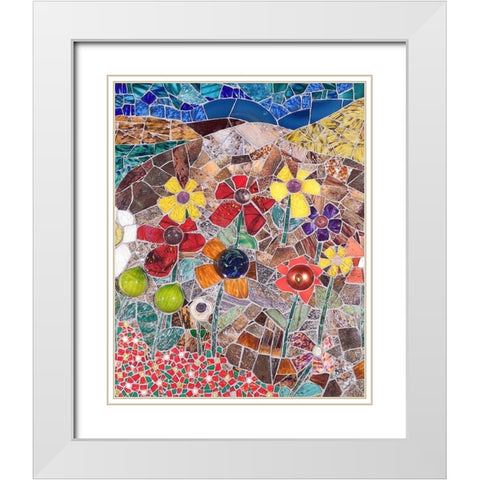 Mountainscape with Flowers I White Modern Wood Framed Art Print with Double Matting by Mandell, Jonathan