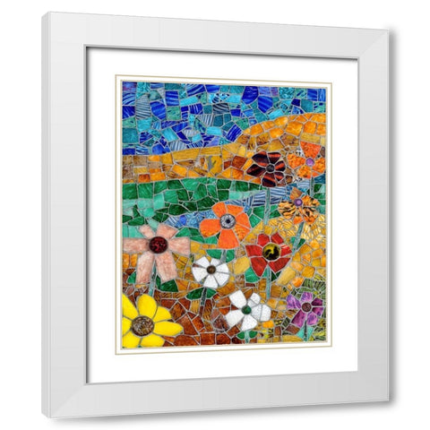 Mountainscape with Flowers II White Modern Wood Framed Art Print with Double Matting by Mandell, Jonathan