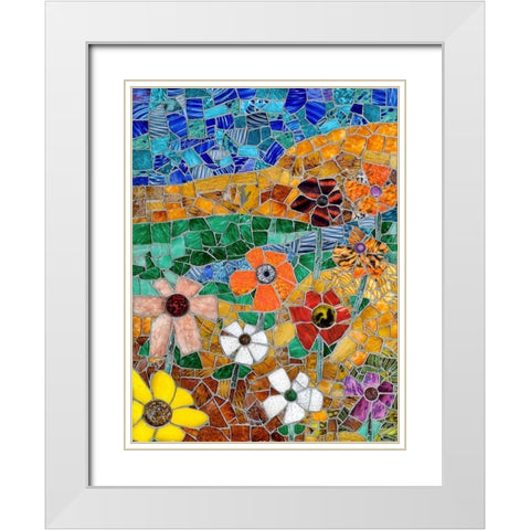 Mountainscape with Flowers II White Modern Wood Framed Art Print with Double Matting by Mandell, Jonathan