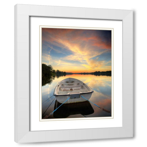 Rowboat on Summer Lake, Color White Modern Wood Framed Art Print with Double Matting by Anonymous