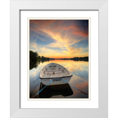 Rowboat on Summer Lake, Color White Modern Wood Framed Art Print with Double Matting by Anonymous