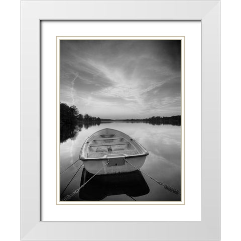 Rowboat on Summer Lake White Modern Wood Framed Art Print with Double Matting by Anonymous