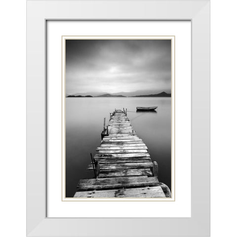 Peaceful Pier White Modern Wood Framed Art Print with Double Matting by Anonymous