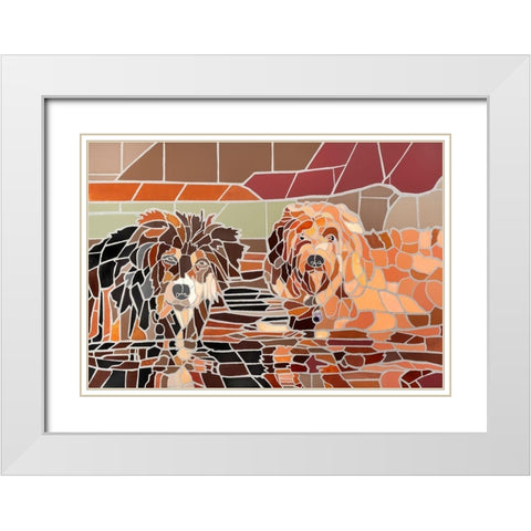 Two Dogs in Water White Modern Wood Framed Art Print with Double Matting by Mandell, Jonathan
