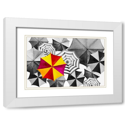 Watercolor Umbrella Painting White Modern Wood Framed Art Print with Double Matting by Kongchan, Tanom